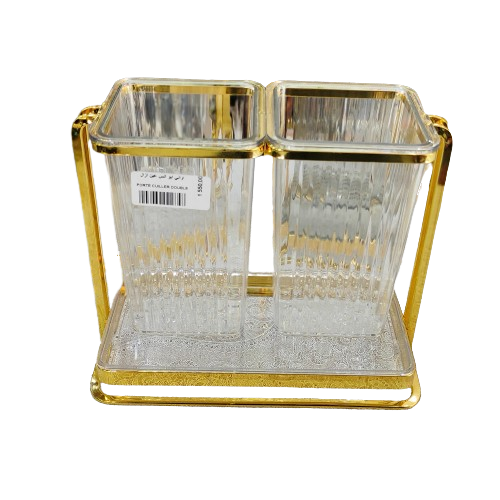 Porte-Ustensiles en Verre avec Cadre Doré – Organisation Élégante pour Votre Cuisine