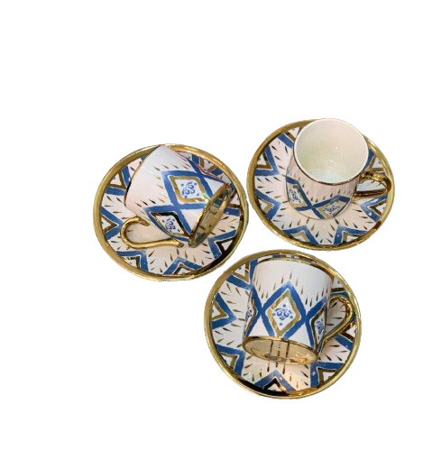 Ensemble de 6 Tasses à Café en Porcelaine – 12 Pièces en Bleu Élégant