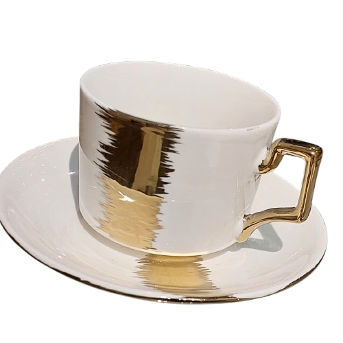 Ensemble de 6 Tasses à Café en Porcelaine Dorée – 12 Pièces Élégantes