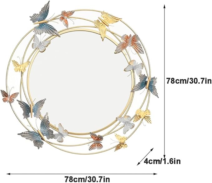 KOSTING Miroir Mural Rond en Métal Bronze Sculpté avec Papillon de Luxe - Pour Salon, Chambre, Salle de Bain, Entrée