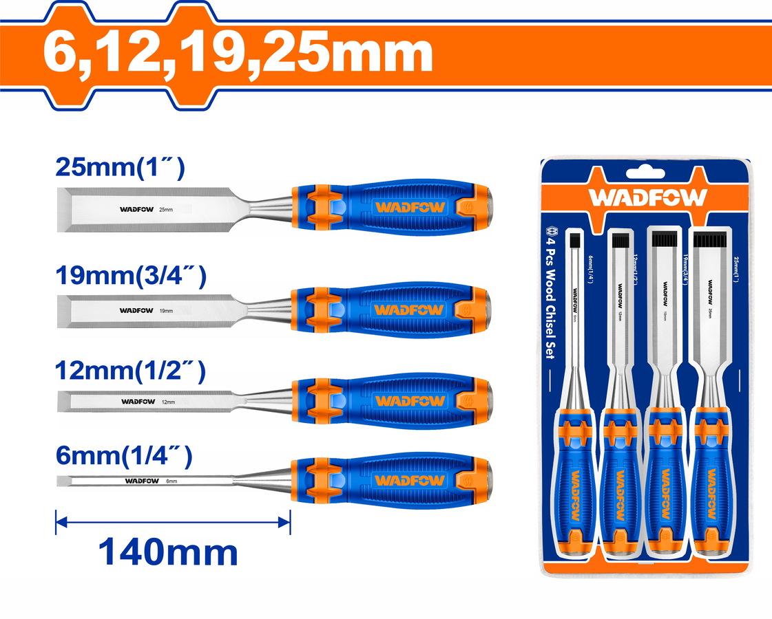 set d'outils WADFOW WWC2204 en acier Cr-V pour le travail du bois (1/4", 1/2", 3/4" et 1")