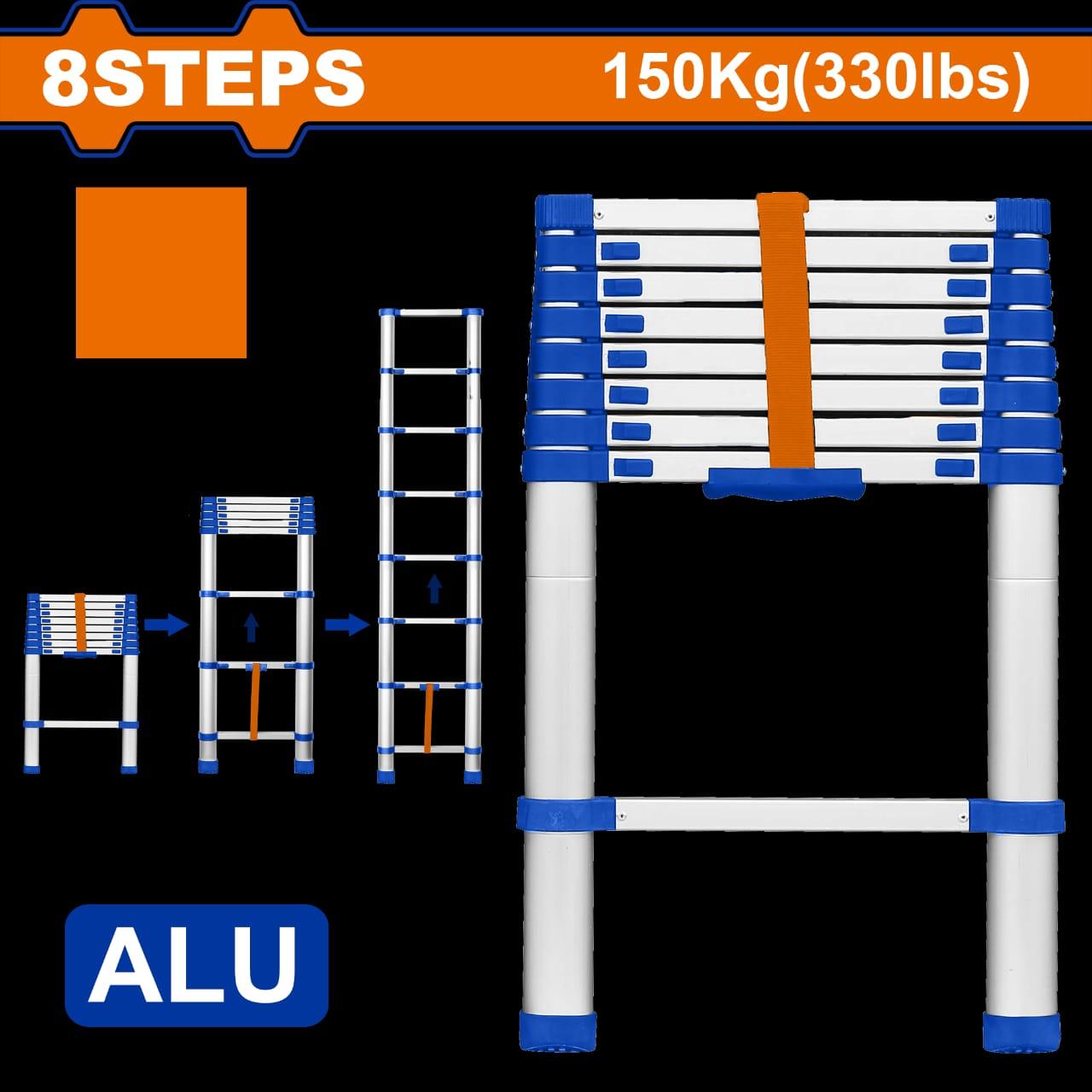 Telescopic ladder 8 steps 150kg (330 lbs)