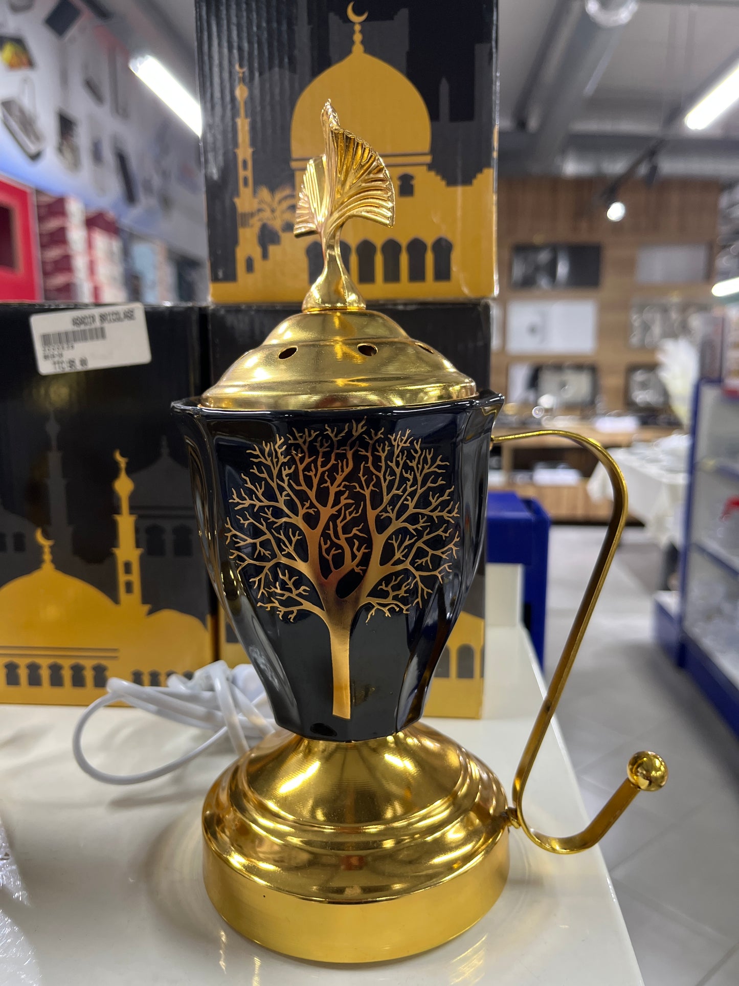 Brûleur d'encens électrique en céramique en métal, encensoir à charbon de bois de santal du Moyen-Orient, poêle à parfum pour la décoration intérieure, 220V