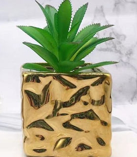 Plante Artificielle7*7 Décorative Vivid Golden Pots En Céramique PVC Faux Plantes Succulentes Mini En Pot pour Jardin