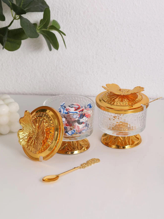 1 pièce Bocal de rangement à plaquage métallique de style européen avec couvercle, récipient créatif pour collations, pot à bonbons pour table basse de salon, conteneur de rangement artistique ménager, bocal décoratif personnalisé pour la maison