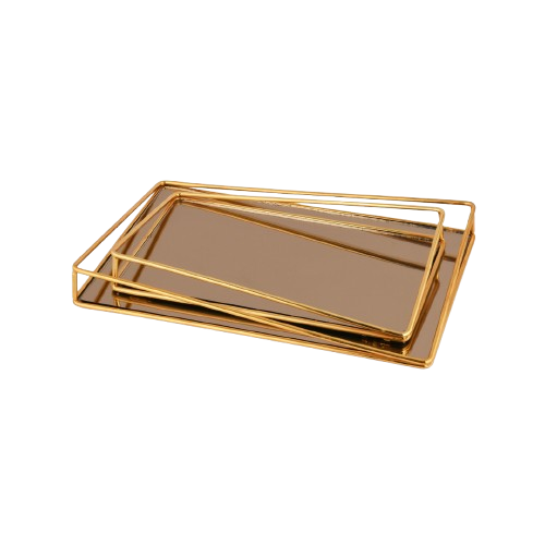 Set de 2 Plateaux Dorés Miroir Bronze – Élégance et Style pour Votre Décoration